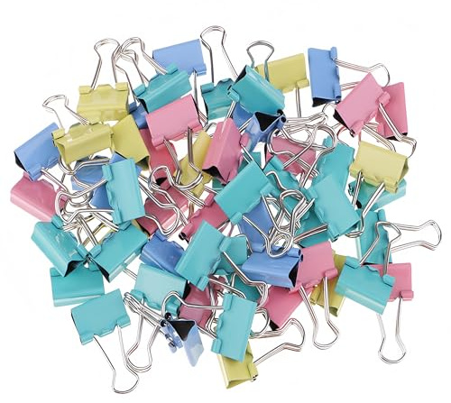 100 PCS Binder Clips,3 Sizes Colorful Foldback Clips,Colorful Stationery Document Money Paper Clips,Metal Bulldog Clips,Suitable for Office,School,Home,Kitchen Store(15mm/19mm/25mm)