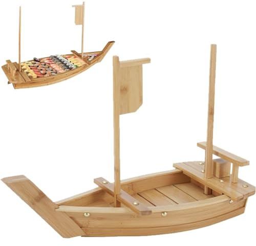 Keuyeo Plateau De Service De Bateau À Sushi en Bois, Assiette À Sushi pour Restaurant Ou Maison, Plateau À Sushi De Grande Taille, Assiette De Bateau De Service pour Ustensiles De Restauration