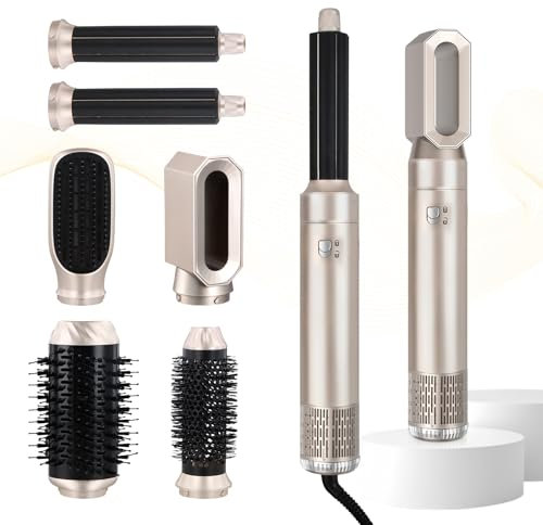 Mapille 6 en 1 Cepillo de Aire Caliente,Cepillo secador de pelo,3 Temperaturas,Air Styler Set 6 Cabezales Intercambiables,Cepillo Secador de Pelo,Thermal Brush,para Rizador Alisar Volumen