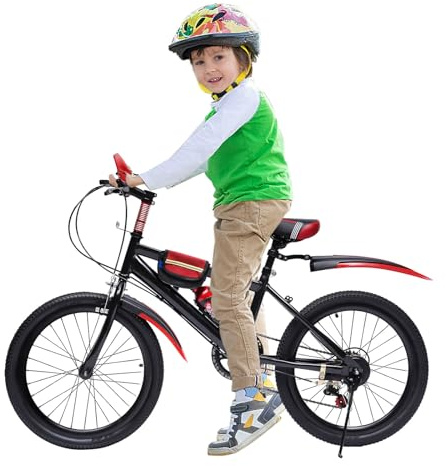Mountain bike 20 pollici, telaio acciaio al carbonio, per bambini da 6 anni, cambio 7 marce, doppio freno V, portata 85 kg, per tutte le stagioni