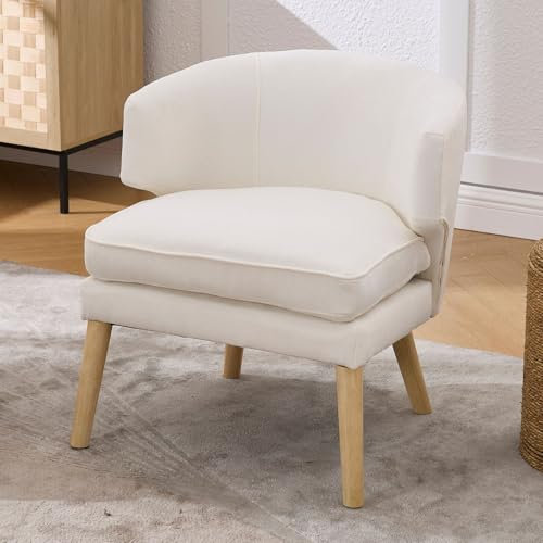 chairus Sessel Chenille Einzelsofa mit Holzbeinen, Akzentstuhl Schlafzimmer Loungesessel mit Doppelkissen, Relaxsessel Wohnzimmer, Beige