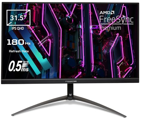 Acer Predator XB323QUM3bmiiphx Monitor Gaming PC 31.5, pantalla QHD IPS, 180 Hz, 0,5 ms, FreeSync Premium, HDMI 2.1, DP 1.4, ajuste de altura, ZeroFrame, altavoz integrado, cable HDMI, DP im
