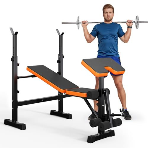 YOLEO Multifunktionale Hantelbank Set mit Ständern für zuhause, Bankdrücken Bank, Verstellbare Hantelbank mit Ablage, Bauchbank mit Gewicht und Beincurl