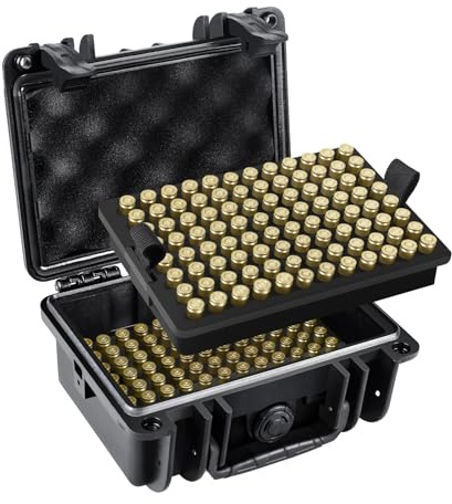 Pvnoocy 9MM Wasserdichter Munitionskoffer 192 Runde Taktische Munitionsbox Patronenbox Abschließbarer Patronenkasten für Schießen/Training/Zuhause & Reise, 10 x 9 x 4, schwarz