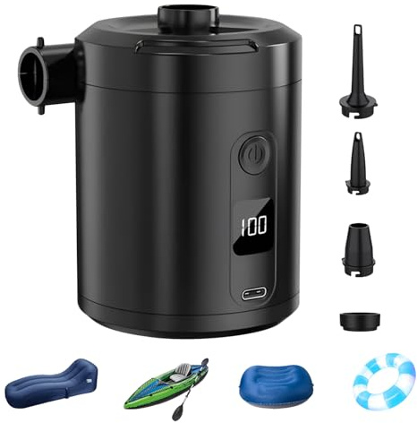 Air Mattress Pump Portable - Travel Rechargeable USB Mattress Pump - Quick Fill Automatic Blow Up Tool for Swimming Rings Sleeping Bed Pool Floats Outdoor Camping Road Trip