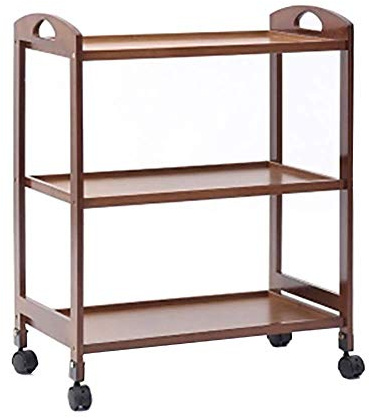 KOMFGT Hand Trucks Storage,Kitchen Movable Trolleys, 3 Tier Hotel Cart with Brake Wheel,Beauty Salon Gallery Rolling Trolley,Wooden Tool Storage Cart/Brown/Large(Brown-Large)