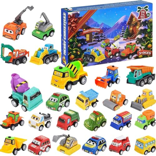 Calendario dell'Avvento giocattolo | Calendario di conto alla rovescia con veicolo a carica automatica per bambini, giocattolo auto modello regalo per adolescenti ragazzi e ragazze