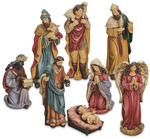 matches21 HOME & HOBBY Figuras de belén de 8 piezas, pintadas a mano, 4 – 15 cm, poli figuras, como accesorio de navidad