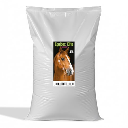 Générique Equibox Elite® - Litière granulés de Roseau Miscanthus pour Chevaux, Naturelle, 100% Végétale, Biodégradable, 40 litres (Palette 25 Sacs)