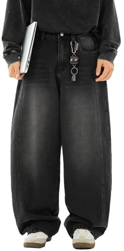 Herr Y2K Baggy Hip Hop Jeans - 90-tal Retro Wide Leg Skate Jeansbyxor Loose Fit Oversized Streetwear med fickor