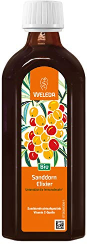 WELEDA Bio Sanddorn-Elixier, Vitamin C Quelle zur Stärkung des Immunsystems, Sanddornsaft angenehm gesüßt mit Bio-Rohrzucker & Honig, 250 ml