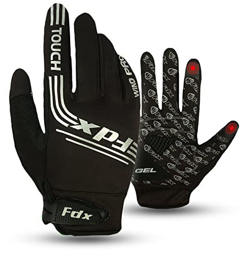 FDX Guanti Bici Termici Invernali – Antivento e Traspiranti con Palmo Imbottito in Gel, Touchscreen Sensibile, Guanti per MTB, Ciclismo su Strada, Running e Outdoor (Black M)