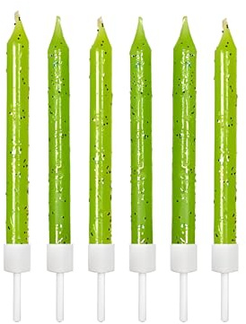 Anniversary House Lime Green Glitter Birthday Candles Set of 12 - with Holders 7.5cm - Premium Cake Toppers for Birthday Decorations, Anniversary & Celebration - Elegant Birthday Candle Pack
