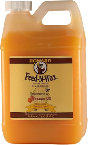 Howard Feed N Wax Wood Polish Conditioner Cleaner FW0064 Orange Oil, Beeswax for Mahogany, Oak, Teak and Wooden Furniture 1892ml (64oz)