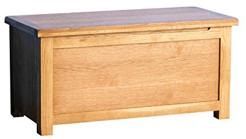 RoselandFurniture Surrey Oak Blanket Box, Ottoman Shoe Storage Bench Chest | Large Solid Wooden Trunk or Toy Box for Bedroom, Hallway or Kids Room, Fully Assembled, W:87cm H:42.5cm D:42.5cm