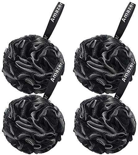 AmazerBath Loofah Sponge 75g/Piece, Loofah for Men Body Scrubber - Bath Sponge Loofa Set of 4 Black (Large)