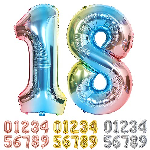 Ponmoo Foil Balloon Number 18/81 Gradient Blue, Giant Numbers 0 1 2 3 4 5 6 7 8 9 10-19 20-29 30-39 40-49 50-60-70-80-90-100, Large Balloons for Wedding Anniversary Birthday Party Decoration