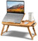 Holdfiturn Bamboo Laptop Bed Table Adjustable Laptop Table Laptop Desk Tray Table Foldable Breakfast Tray with Drawer