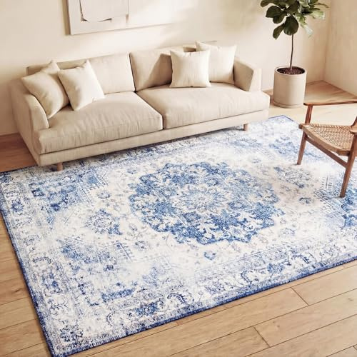 FRAAI | Home & Living Vintage Teppich - Lago Blau - 230x330 cm - Baumwolle, Polyester - Flachgewebe - Vintage - Orientalisch - Wohnzimmer, Esszimmer, Schlafzimmer