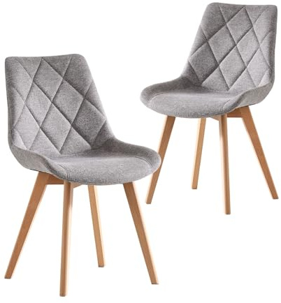 B&D home Chaises de Salle à Manger Tania Lot de 2, Chaise rembourrée pour Salle à Manger, Cuisine, Bureau, Design scandinave Rustique, Tissu Gris, 11118-GRAU-2