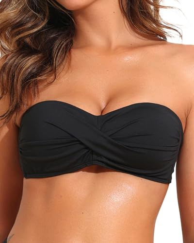 Tempt Me Women Black Twist Bandeau Bikini Top Strapless Swimsuit Top Only XS