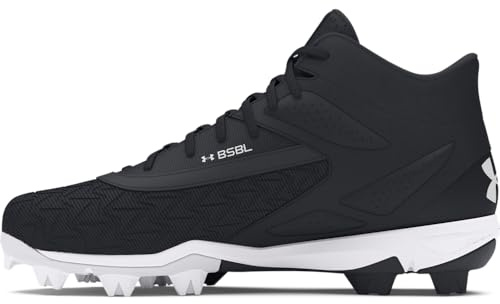 Under Armour Herren Leadoff Mid 3.0 Baseball Cleat Sneaker, (001) Schwarz/Schwarz/Weiß, 45.5 EU