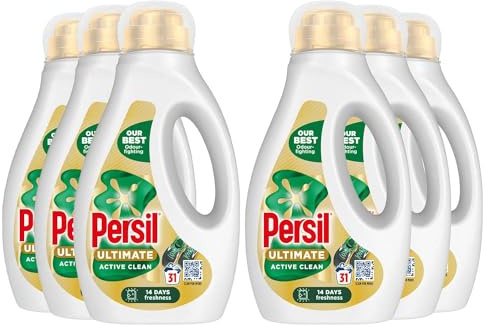 Persil Ultimate Liquid Detergent Outstanding Stain Removal Effective in Quick and Cold Washes with 14 Days of Lasting Freshness 31 Washes, 837ml (Buy 6, Active Clean)