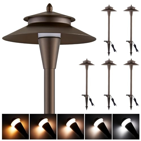 EZlumify Low Voltage Landscape Lighting, 12V LED Low Voltage Pathway Lights, 5 Colors Selectable, 5W, Modern, Super Bright, IP65 Outdoor for Yard Garden Pathway, CRI90, Bronze, ETL, Pack of 6