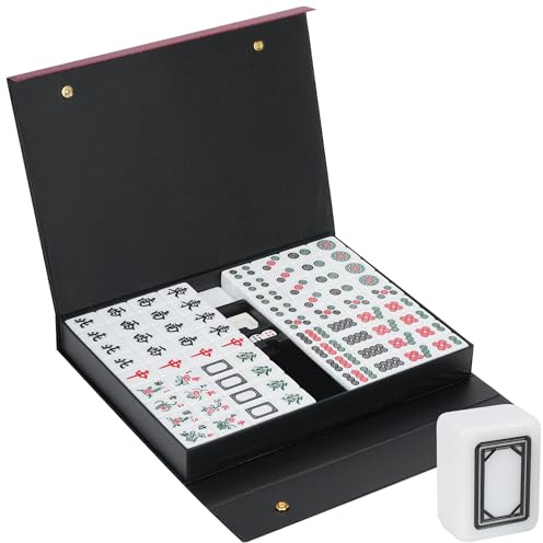 Nisorpa Set Majong cinese da 40 x 30 mm, struttura solida gioco Mah Jongg, 144 pezzi grandi piastrelle Mahjong Set completo di giochi Majong per viaggi feste in famiglia