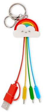 Legami - Cable de carga múltiple Link Up, tema Rainbow, con llavero, 4 cables de carga, USB, Tipo-C, Micro-USB, Lightning, con adaptador USB tipo C, cable recubierto de TPE