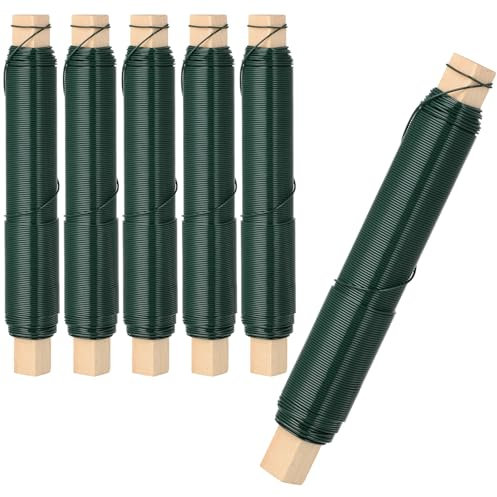 6er Set Blumendraht grün verzinkt 35m, 0,65mm Basteldraht, bindedraht, metalldraht, Draht in Holzschlaufe gewickelt, zum Befestigen von Blumen, Gartendraht, blumendraht, grün