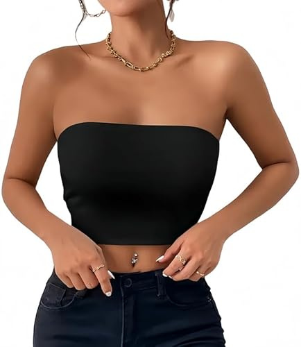 Sukiglam Crop Top Femme Été sans Manches Débardeurs Sexy Y2k Bandeau Tops Dos Nu Stretch Slim Fit Basic Tubetop Non Rembourré Tops Casual sans Bretelles Haut à Double Doux Doublure Corsage
