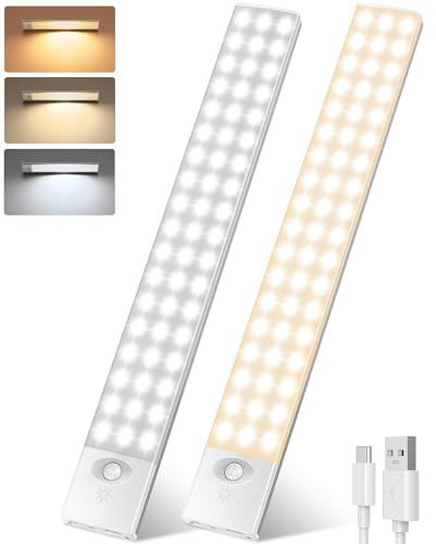 108 LED Sottopensile Cucina, 32CM Luce Armadio con Sensore, 2000mAH Magnetico Lampada Led Ricaricabile, 4 Modalità Luce Notturna per Camera da Letto, corridoio, Armadio, Cucina.(2Pezzi | PRO)