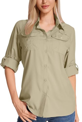 Jogwits Camicia da Safari a Maniche Lunghe da Donna - Tessuto Traspirante ad Asciugatura Rapida - Protezione Solare UPF - Ideale per Pesca, Escursionismo, Trekking, Campeggio e Viaggi