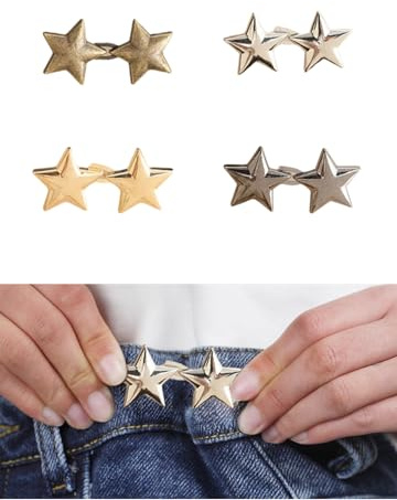 Celtrum 4 Pcs Waist Tightener Clips for Jeans, Star Adjustable Waistband Tightener, Waist Cincher Clip, Button Pins for Jeans, Silver Gold Black Bronze