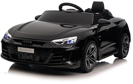 FINOOS Voiture électrique pour Enfants 12V avec télécommande, A.UDI RS-Etron véhicule pour Enfants avec klaxon, LED, Musique, démarrage progressif, véhicule électrique avec Roue auxiliai (Noir)
