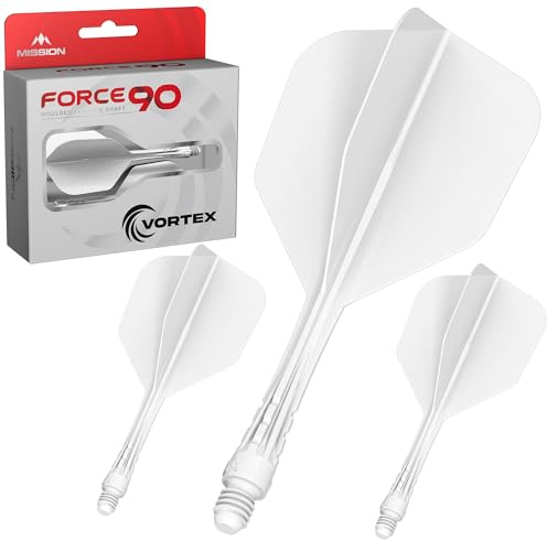 Mission Darts | Force 90 Vortex | Sistema integrato di volo e asta in precisione stampata | Disponibile in diversi stili | Disponibile in diversi colori. (Standard No6 - Medio, Bianco solido)