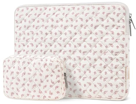 MOSISO Laptopfodral 13,3 tum, 13-13,3 tum Puffy Laptopväska | Kompatibel med MacBook Neo/Air 13,6/Pro 13/Pro 14 HP Dell ASUS Lenovo, små blommor kvadratisk quiltad väska med fodral, rosa