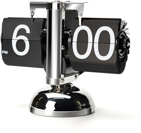 Frdhee Retro Flip Down Desk Clock, Vintage Digital Flip Desk Clock with Stainless Steel Base and Large Number Display Mechanical Auto Flip Clock Desk Clock for Home Livingroom Study (Black)