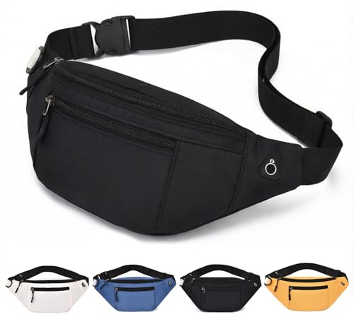 Riñonera Hombre Mujer – Bolsa de Cintura Impermeable y Ligera para Viajes, Senderismo & Uso Diario – Alternativa a la Riñonera (Negro)