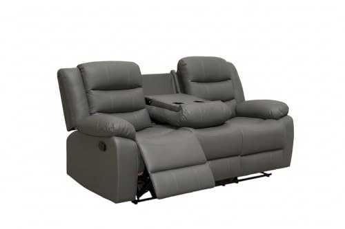 AI Leather Recliner Sofa Set with Cup Holders – 3+2 Seater – Leather Sofa – Manual Recliner Sofa (Grey, 3 Seater) | Recliner Sofa Set