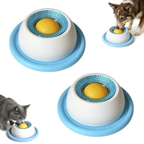 2 Pcs Slow Feeder Interactive Toy for Dogs & Cats, Dogs LickToys | Multi-Pet Lick Mat Bowl with Rotating Ball, Non-Slip Lick Bowl Enrichment Toys to Keep Them for Anxiety Relief