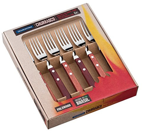 Tramontina Steakgabel Set Jumbo, 6-teilig, rostfreier Edelstahl, Holzgriff FSC-zertifiziert, spülmaschinenfest, Tafelgabeln…
