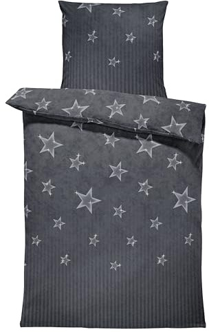 Leonado Vicenti Winter Bettwäsche Thermo Fleece Flausch Kuschelig Warme Garnitur Bettbezüge Set, Größe:4 teilig 135x200 cm, Farbe:Sterne grau