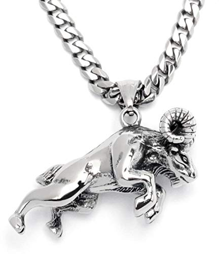 Schmuck-Checker Massiver Widder aus Edelstahl mit Panzerkette Halskette Sternzeichen Anhänger Silber Herren Schmuck Männer Geschenk