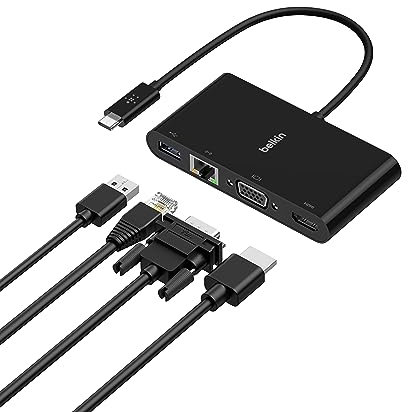USB-C Multimedia Adapter (GBE, HDMI, VGA, USB-A), BLK