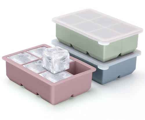 Excnorm Silicone Ice Cube Trays 3 Pack - Large Size Silicone Ice Cube Molds with Leak Proof Removable Lid Square Ice Cube Tray And BPA Free for Cocktail,Whiskey, Stackable Flexible Ice