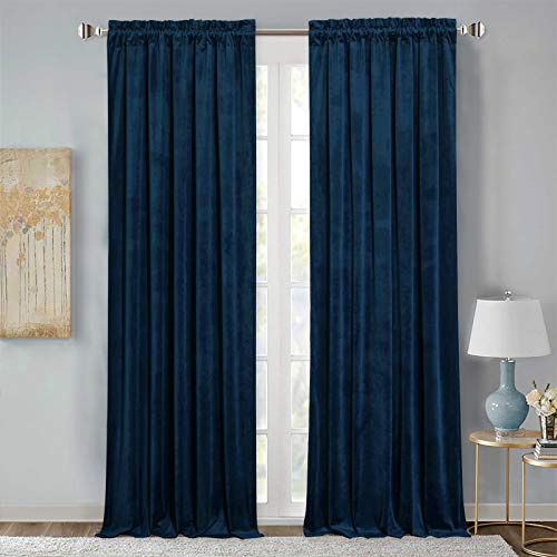 StangH Navy Blue Velvet Curtains 84 inches - Luxury Decor Blackout Thermal Insulated Sliding Door Curtains Drapes with Dual Rod Pocket for Living Room/Guest Room, Navy Blue, W52 x L84, 2 Panels