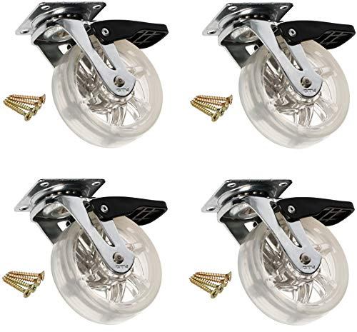 KOTARBAU® 4er Set Transparente Möbelrolle Ø 75 mm mit Bremse für alle Bodenarten Lenkrolle Gummirolle Transportrolle Sofarolle Schieberolle Werkzeugkistenrolle