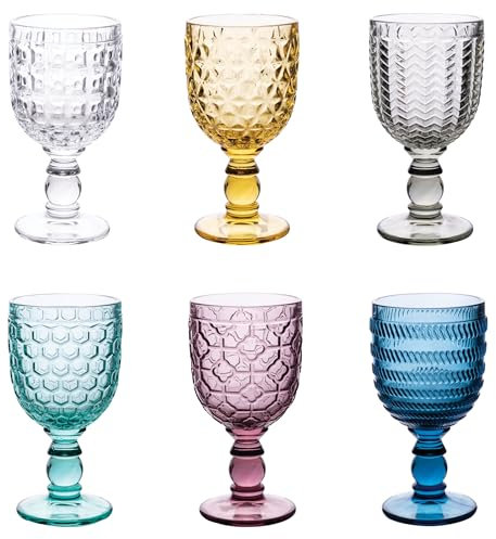Villa d'Este Home Tivoli Set 6 calici 280 ml in vetro, superficie lavorata, Geometrie